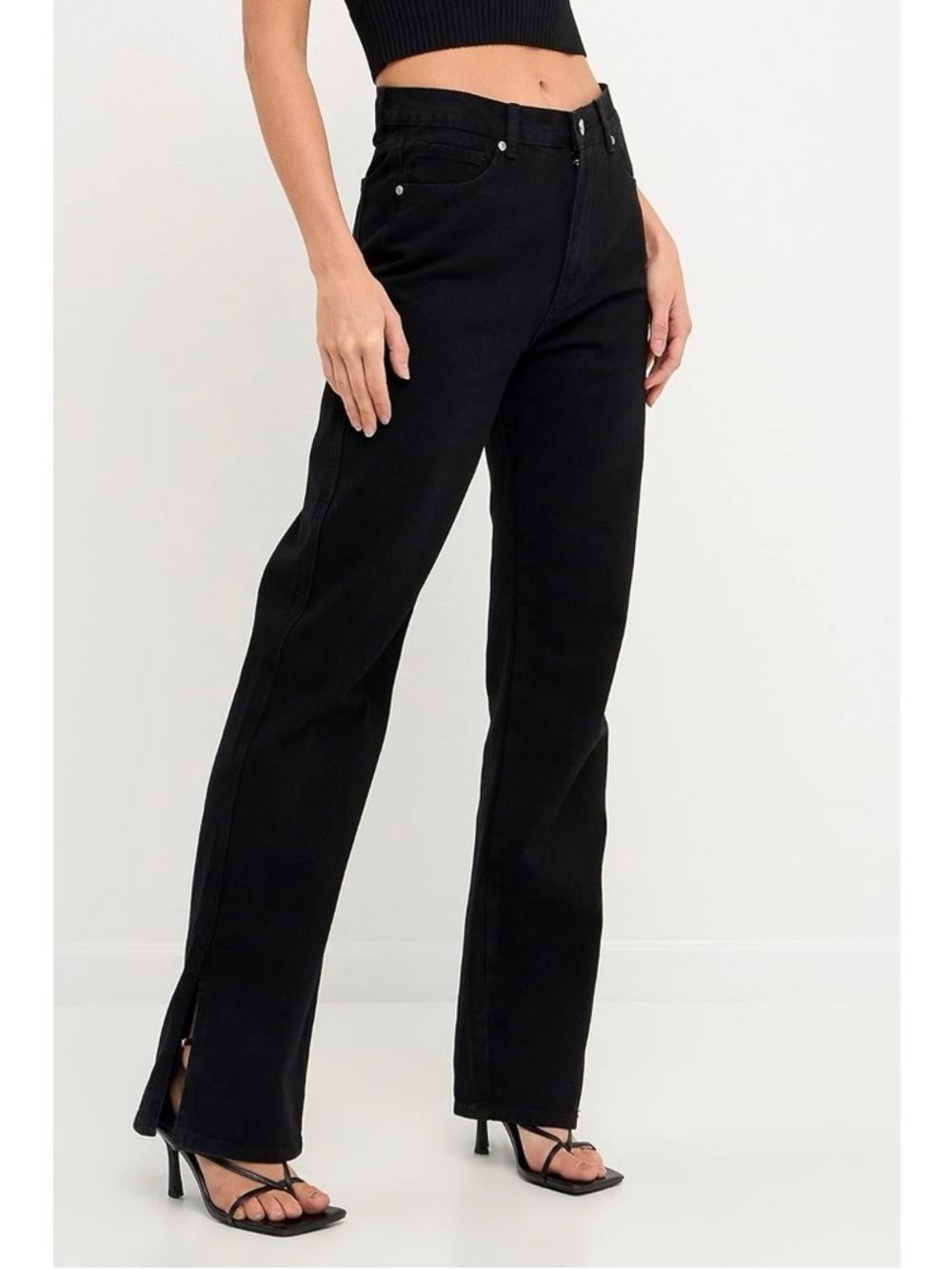 GREY LAB Black Straight-Leg Side slit jeans casual chic elevated basic
